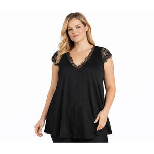 Roamans Women’s Size 12 Black Eyelash Lace Sleeve Tunic Top Sleeveless NWOT